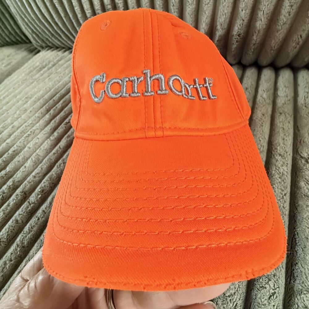 Carhartt Logo Embroidered Canvas Baseball Cap Adjustable Orange Unisex OS